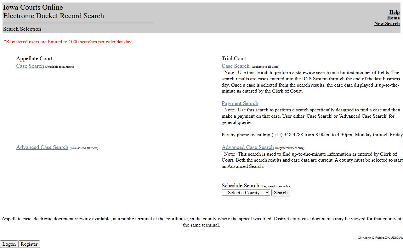 Iowa Courts Online for Cass County court records after arrest
